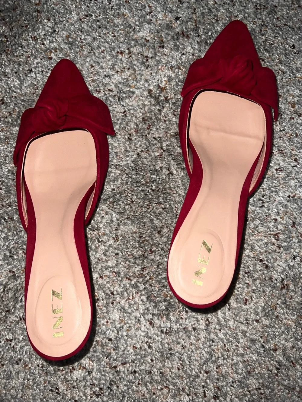 INEZ Women's Burgundy Pointed Bow Mules